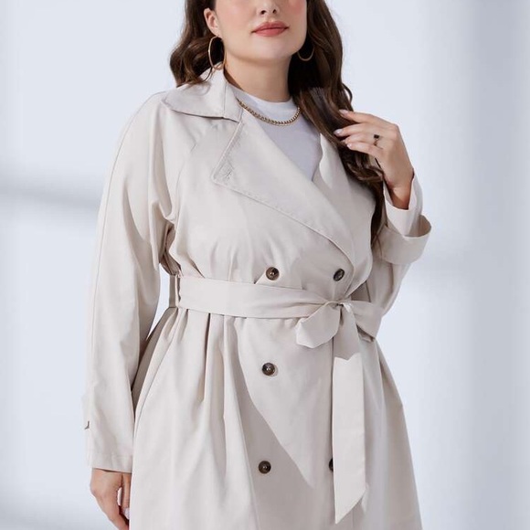 NWOT SHEIN Mulvari Plus Double Breasted Belted Trench Coat 2XL - Picture 2 of 8